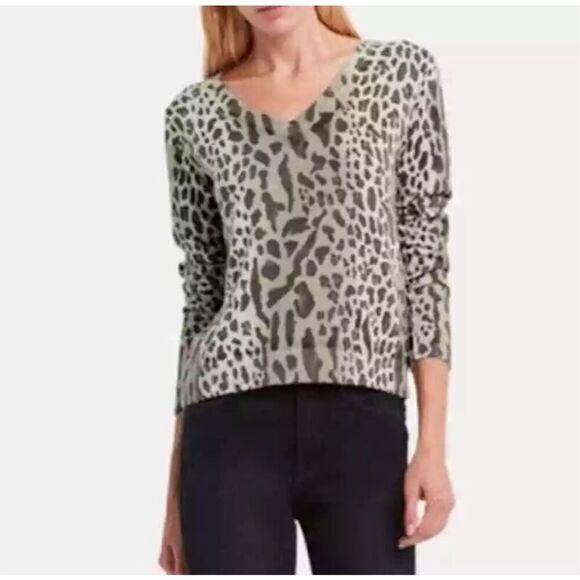 ATM‎ Anthony Thomas Melillo Cotton & Cashmere Leopard V-Neck Sweater size Small - Picture 1 of 10